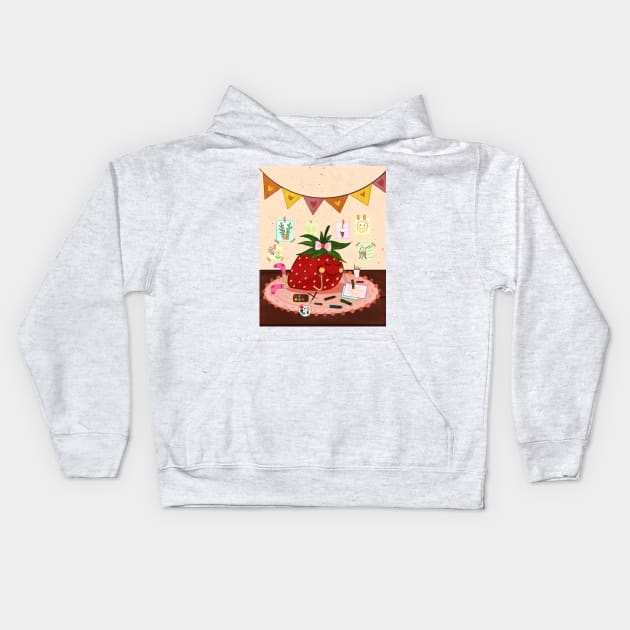 Strawberry artist girl Kids Hoodie by SanMade